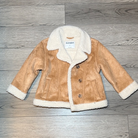 Kids Old Navy Brown Pea Coat with Cream Accents size 3T Children Girl - Picture 1 of 10